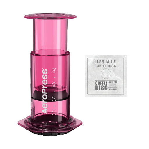 Aeropress Clear Coffee Maker Bundle Ten Mile Disc Pink