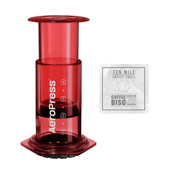 Aeropress Clear Coffee Maker Bundle Ten Mile Disc Red