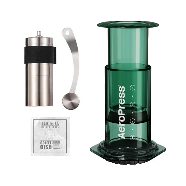 Aeropress Clear Coffee Maker Bundle Ten Mile Mini Green Bundle