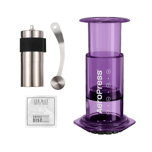 Aeropress Clear Coffee Maker Bundle Ten Mile Mini Purple Bundle