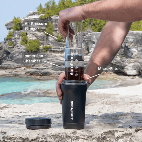 AeroPress Go Plus portable coffee maker compact press brewer designed for easy travel and everyday brewing
