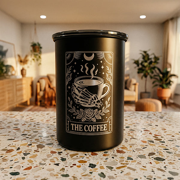 Airscape 7 limited edition engraved art series black stainless steel coffee bean storage canister with airtight lid