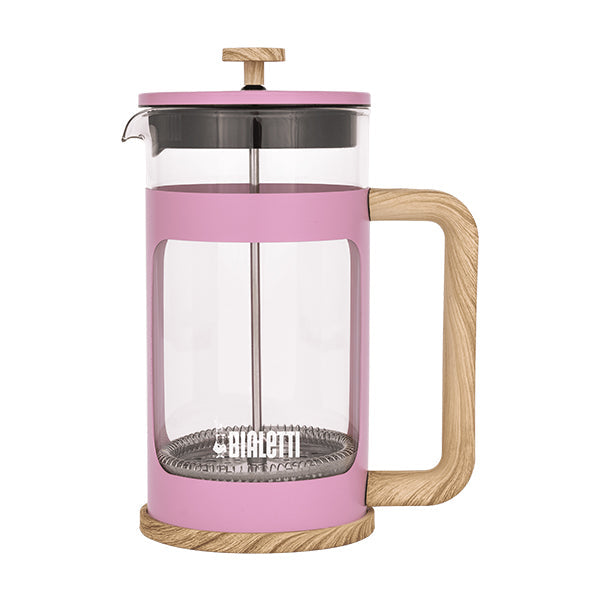 Bialetti Woody Coffee Press 1L Pink with elegant wooden handle and heatproof glass design