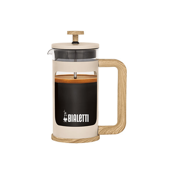 Bialetti Woody Coffee Press Cream 350ml with sturdy glass body and wood look handle