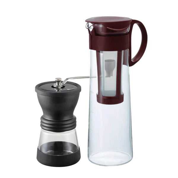 Hario Cold Brew Pot and Grinder Bundle Brown