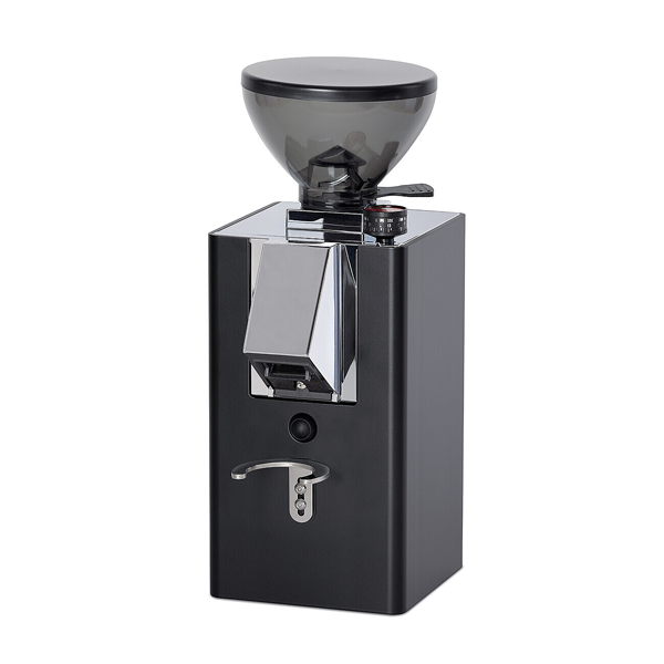 La Pavoni Kube Mill Precision Coffee Grinder in black, featuring 50mm flat burrs and stepless grind adjustment for precise espresso preparation. 