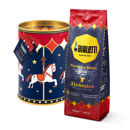 Bialetti Magico Ricordo Gift Tin with Perfetto Moka Tiramisu Ground Coffee 250g