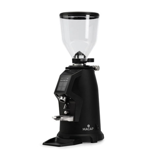 Macap Supra 83 Black espresso coffee grinder with 83mm flat burrs for fast and consistent café service