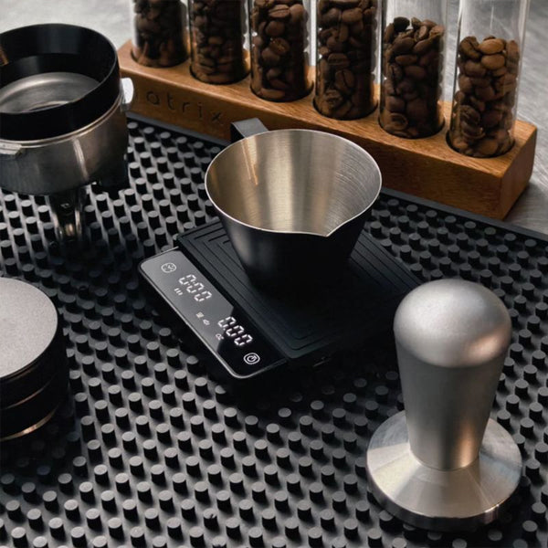 Matrix G1 FlowBar Smart Coffee Scale Black with flow rate bar and auto timer for accurate espresso brewing