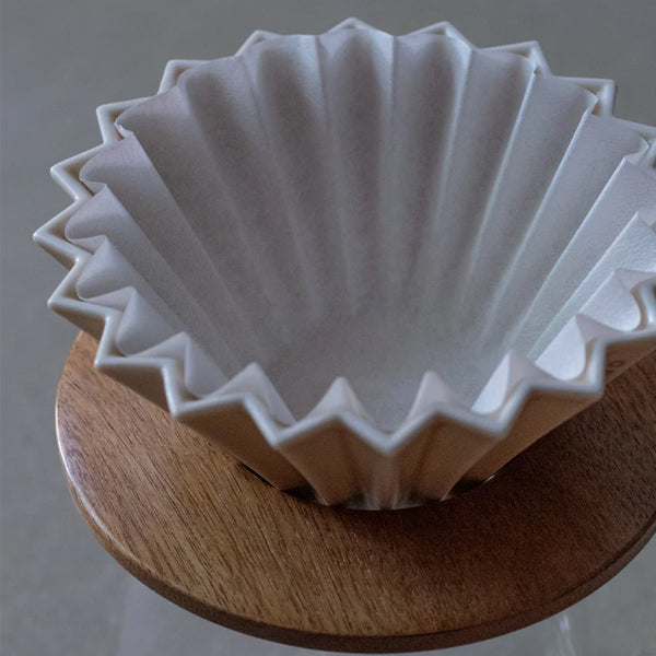 Origami wave filter paper for flat bottom pour over brewing with Origami coffee dripper