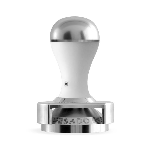 PESADO 58.5 Metal Tamper White Silver 58.5mm w/ Depth Adjuster