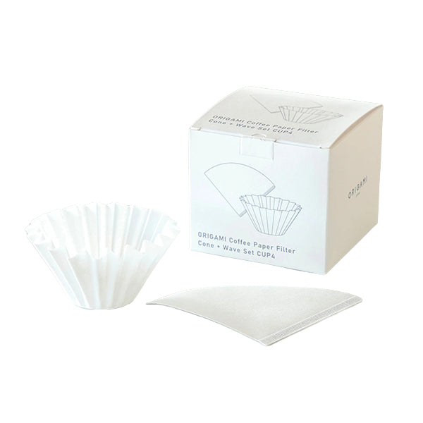 Origami paper filter set for pour over coffee brewing with Origami dripper papers