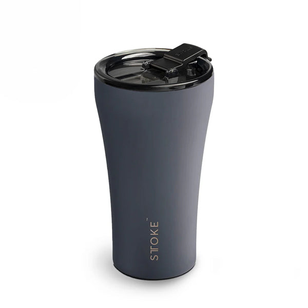 Sttoke Classic Series Grey Slated ceramic reusable coffee cup with insulated stainless steel body and ceramic lining