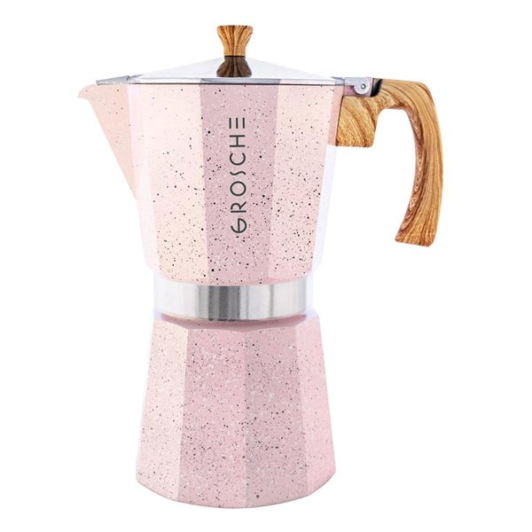 Grosche Milano Stone Stovetop Espresso Maker, 3 Cup, Blush Pink
