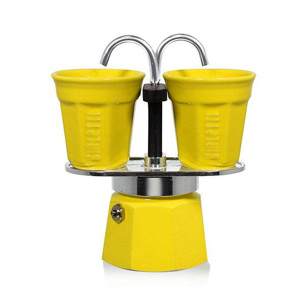 Bialetti Mini Express yellow Color coffee maker + 2 glasses